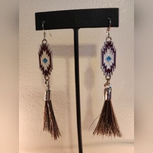 NWOT Southwestern Silver + Brown Tassel Earrings